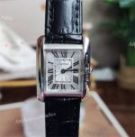 Replica Cartier Anglaise Tank Silver Roman Dial Stainless Steel Black Leather Strap